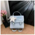 Blue star pattern mini backpack satchel, trendy student shoulder bag with star pendant. - Blue with Charm