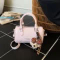Chic pink Boston handbag for women, trendy commuter shoulder crossbody bag with cute plush pendant. - With Pendant / Pink