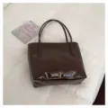 Dark brown patent leather vintage tote bag for women, stylish and classic daily handbag. - No Pendant / Coffee