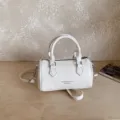 White Boston shoulder bag for women, stylish PU leather crossbody handbag with top handles. - No Pendant / White