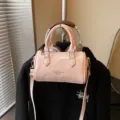 Pink patent leather Boston handbag, stylish casual shoulder crossbody bag for women. - No Pendant / Pink
