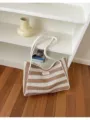 Sac cabas rayé en tricot décontracté pour femme, grand sac porté épaule pour vacances d'été. - Style Tote / Khaki Sans Pendentif