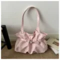 Pink pleated shoulder bag with cute star prints and stylish buckle strap for women daily wear. - Without Pendant (MC 6731) / Pink