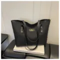 Black large capacity tote bag with crinkled texture, double shoulder straps for casual commute. - Without Cloud Pendant / Black
