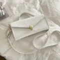 Korean style white woven texture fashion handbag daily casual crossbody shoulder bag for women - White