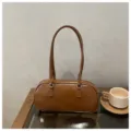 Elegante bolso de hombro de cuero brillante marrón, bolso baguette boston vintage para mujer. - Marrón Sin Colgante