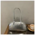 Bolso de hombro metálico plateado, elegante bolso de mano tipo baguette retro para mujeres. - Plateado (Sin Colgante)