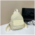 Detailed close-up view of the cute light yellow plaid mini backpack showing texture and strap. - Light Yellow Plaid Style / Off White