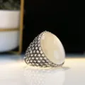 Vintage oval moonstone ring European retro exaggerated textured silver statement ring for women - Antique Silver Moonstone Style / Adjustable Open Size