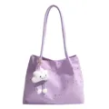 Sac cabas en toile violette avec motifs d'étoiles et joli pendentif nuage, grand sac d'épaule. - Avec Pendentif / Violet
