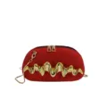 Borsa a tracolla rossa in pelle con elegante dettaglio in metallo dorato a onda e catena. - Rosso