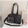 Borsa a tracolla itabag trasparente in pelle PU nera, stile giapponese con multi-tasche. - Nero