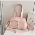 Borsa ita trasparente minimalista giapponese monocolore multi-tasche borsa a tracolla donna rosa PU - Rosa