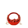 Red glossy crescent moon crossbody bag with gold chain, trendy mini handbag for women. - Red