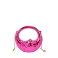 Fashion metallic pink crescent moon mini crossbody bag with chain strap and handle for women - Rose Red