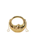 Gold crescent moon chain mini bag, trendy metallic novelty crossbody handbag for women. - Gold
