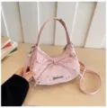 Rosa Segeltuch Umhängetasche mit Schleife und Sternen, schicke Handtasche für Damen. - Rosa