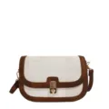 Stylish women's crossbody shoulder bag with contrast trim and metal lock closure for daily wear. - White Without Pendant