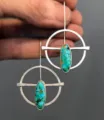 Handgemaakte zilveren turkoois oorbellen vintage geometrische cirkel bungelen sieraden - Zilveren Geometrische Turkoois Stijl (HE-11682)