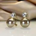 Orecchini a clip perla zircone gioielli moda lusso design elegante cristallo scintillante. - Oro champagne