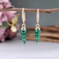 Orecchini Pendenti Vintage Malachite Goccia Placcato Oro Zirconia Eleganti Gioielli Donna - Malachite