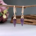 Retro goccia pietra naturale oro donna orecchini pendenti eleganti gioielli moda - Purple Crystal