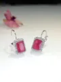 Primo piano di eleganti orecchini con gancio francese in zircone rosso rettangolare. - Rettangolare rosso