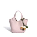Sac seau en cuir véritable rose clair avec charm fleur, sac à main décontracté pour femme. - 17*17*20CM / Rose