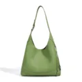 Green cowhide leather hobo shoulder bag, casual commuting tote with chic metal lock detail. - Avocado Green