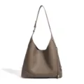 Taupe cowhide underarm hobo shoulder bag, versatile minimalist commuting tote bag for daily wear. - Elephant Gray