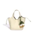 Sac à main seau en cuir blanc crème, élégant cabas bandoulière avec charm fleur verte pour femme. - 17*17*20CM / Blanc Crème