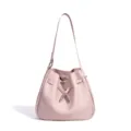 Pink leather bucket bag, minimalist single shoulder crossbody bag with elegant metal lock. - Ranunculus Pink