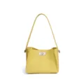 Yellow leather shoulder bag for women, stylish bucket handbag with metal lock closure. - Chick Yellow