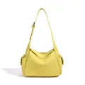Yellow leather shoulder bag, stylish slouchy crossbody bag with side pockets for daily wear. - Chick Yellow