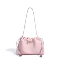 Bolso de hombro de cuero auténtico rosa para mujer, elegante bolso con cierre giratorio. - Rosa Batido