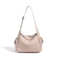 Minimalist genuine leather ingot shoulder bag, premium top layer cowhide crossbody bag. - Rose Pink