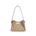Elegant women shoulder handbag, premium pebbled leather daily commuter tote bag style. - Mousse Apricot