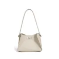 Elegant beige leather shoulder bag with stylish turn-lock hardware for women commuting daily. - Milk White