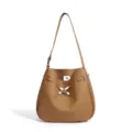 Bolso cubo de cuero marrón bolso de hombro casual minimalista gran capacidad hobo - Color Biscocho