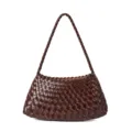 Sac à épaule en cuir tressé marron cabas élégant pour femme pour travail quotidien - Chocolat