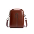 Sac bandoulière marron en cuir, mini sac de téléphone tendance pour femmes, design polyvalent. - Café
