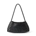Sac à Main d'Épaule en Cuir Tissé Noir Élégant Sac Sous les Aisselles pour Femme Chic - Noir