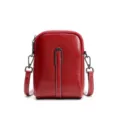 Sac bandoulière pour téléphone en cuir rouge, petit sac à main élégant et polyvalent avec sangle. - Bordeaux