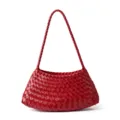 Red woven leather shoulder bag for women, stylish underarm handbag with chic braided handle. - Poppy Red
