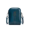 Dark blue leather small cross-body phone bag, stylish shoulder bag with metal hardware. - Teal