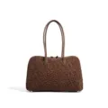 Leopardmuster Wildleder Bowling Schultertasche Stilvolle Große Kapazität Handtasche - Leopardenbraun
