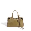 Bolso de mano de cuero genuino verde oliva, elegante bolso de hombro de piel para mujeres. - Doble Verde