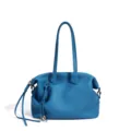 Bolso de hombro de cuero azul, bolso tote suave de cuero con asas elegantes. - Azul Diamante