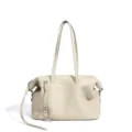 Elegante bolso de hombro de cuero beige para mujer, bolso tote suave con asas dobles. - Blanco Roto