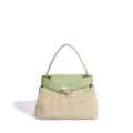 Summer beach straw shoulder bag with green leather trim, chic woven crossbody handbag. - 28*12*19cm / Jelly Green